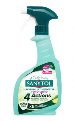 Általános tisztító- és fertőtlenítő spray, 500 ml, SANYTOL "4 Actions", lime