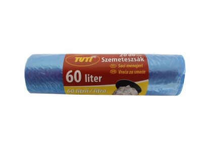 Szemeteszsák, 60 l, 20 db, 55x65 cm, 9 µ, TUTI, kék